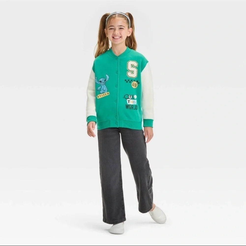 Disney’s LILO & STITCH Kids Teal and White Varsity Jacket NWT